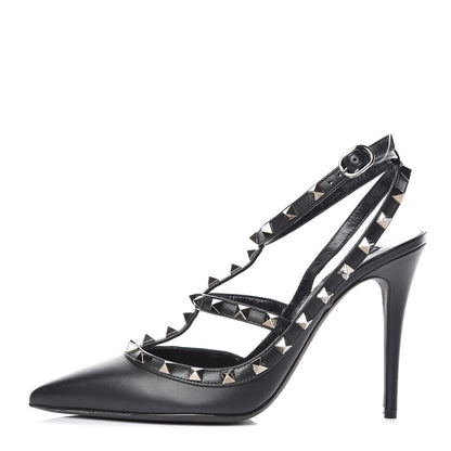 Valentino Garavani Calfskin Nappa Rockstud Ankle Strap 100mm Pumps 39.5 Black 1 of 9