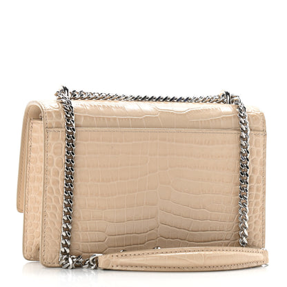 Saint Laurent Calfskin Crocodile Embossed Monogram Sunset Chain Wallet Dark Beige 3 of 10
