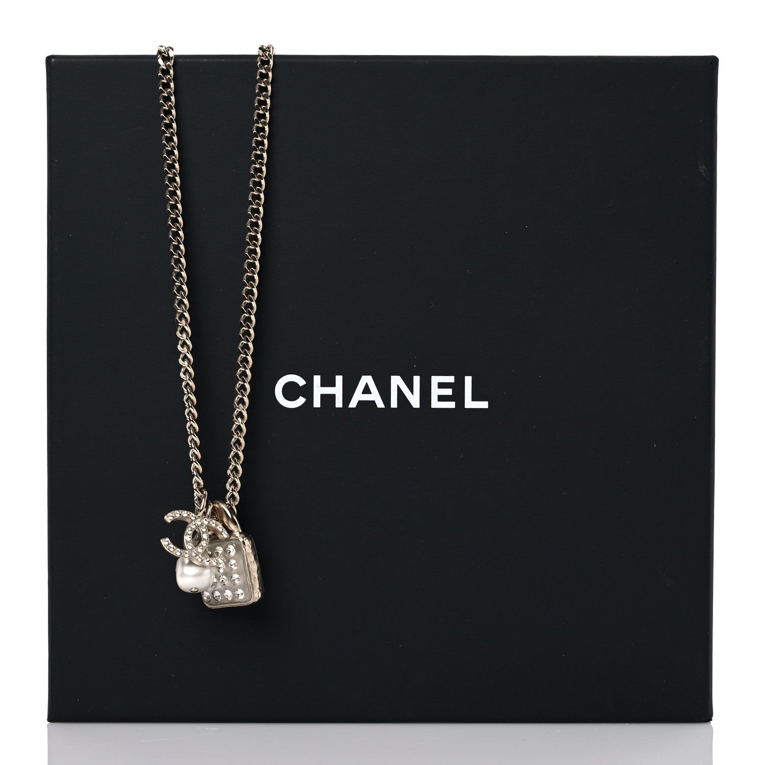 Chanel Crystal Pearl Resin CC Drop Multi Strand Chain Necklace Gold Pearly White 7 of 7