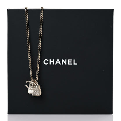 Chanel Crystal Pearl Resin CC Drop Multi Strand Chain Necklace Gold Pearly White 7 of 7