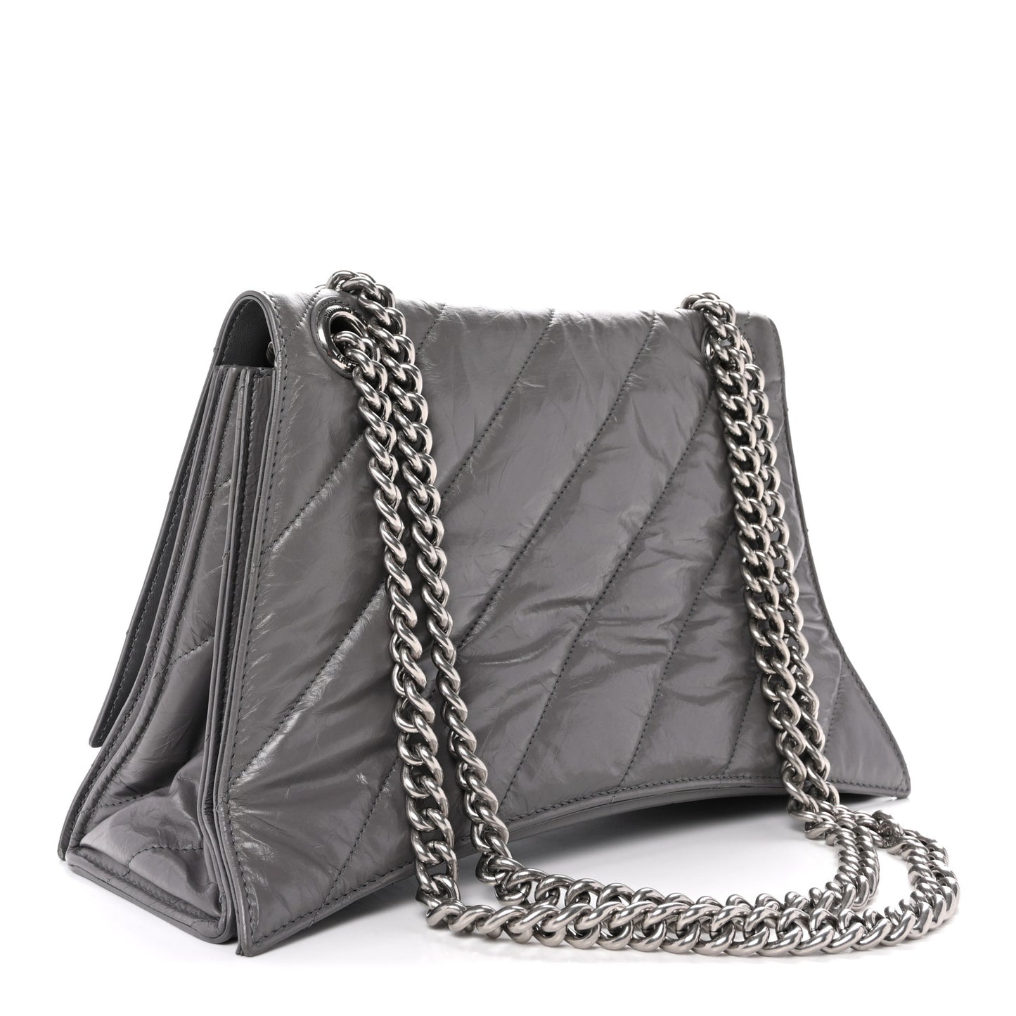 Crushed Calfskin Quilted Medium Crush Chain Bag Dark Grey