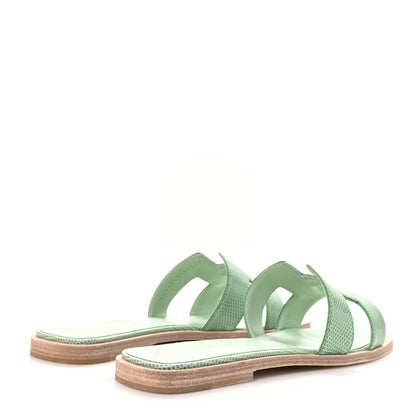 Hermes Lizard Oran Sandals 38.5 Vert Embrun 4 of 9