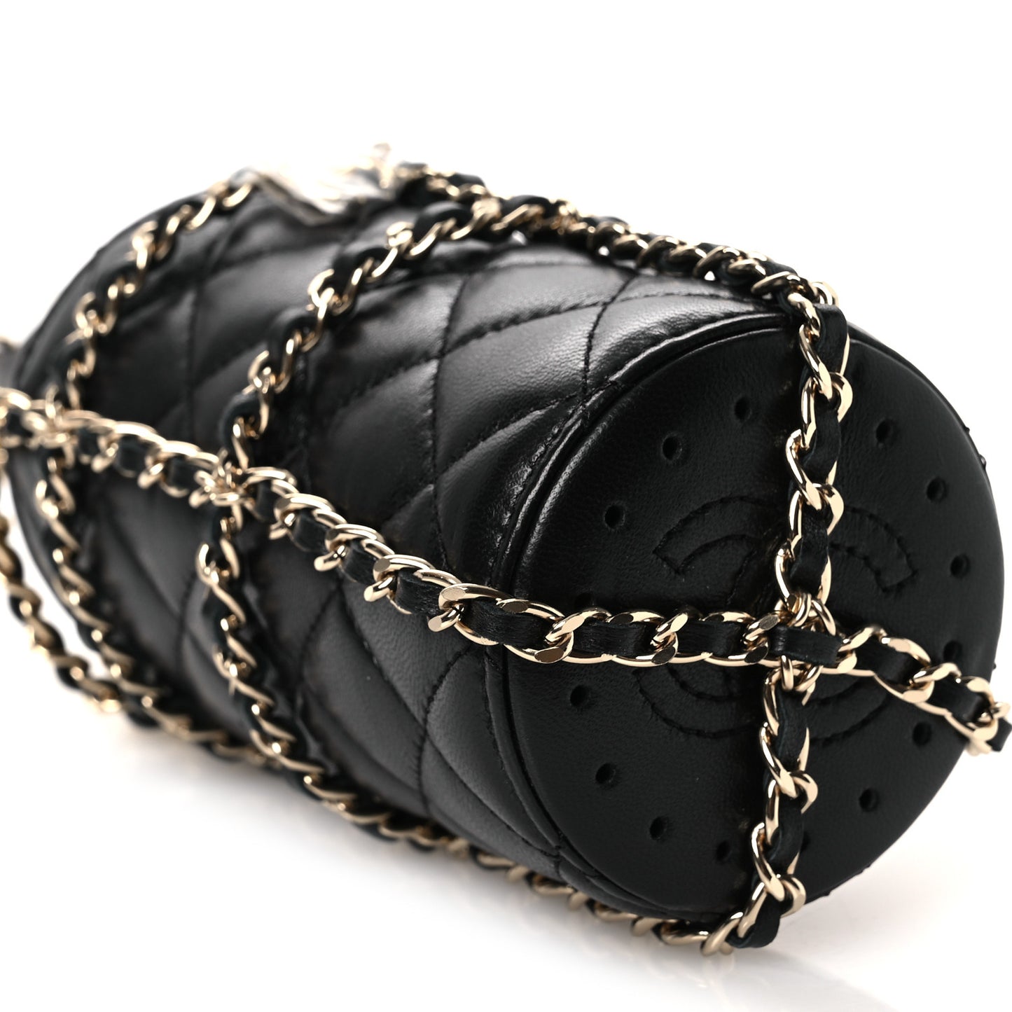 Lambskin Quilted CC To Drink Water Bottle Black Gold