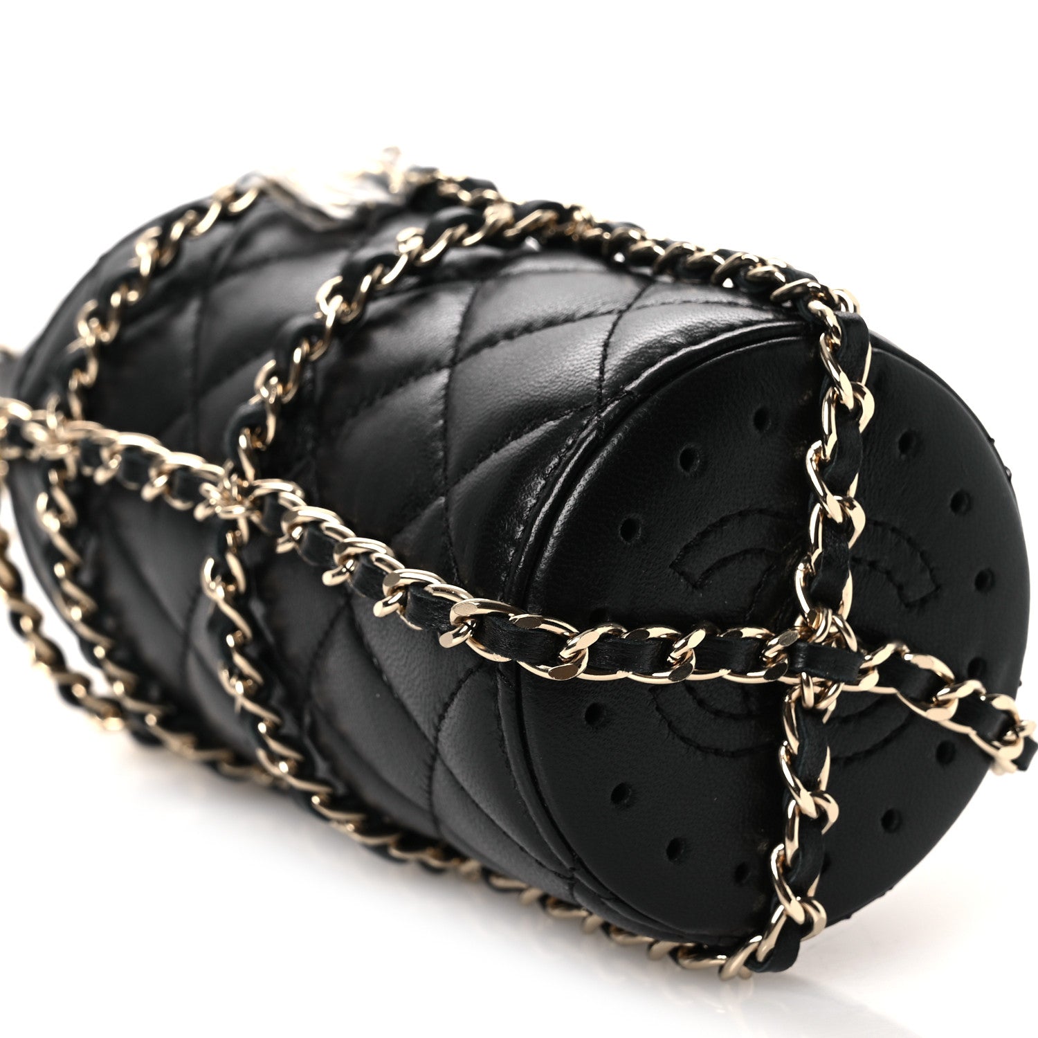 Chanel Lambskin Quilted CC To Drink Water Bottle Black Gold 9 of 12