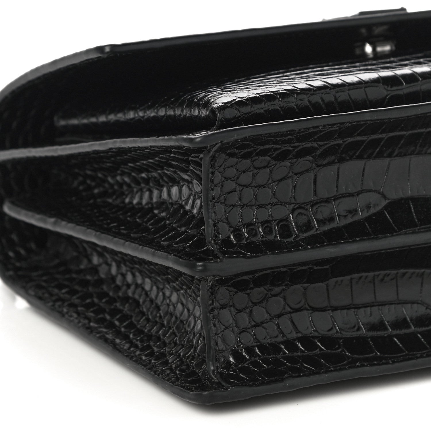 Saint Laurent Calfskin Crocodile Embossed Medium Monochrome Monogram Sunset Black 4 of 9