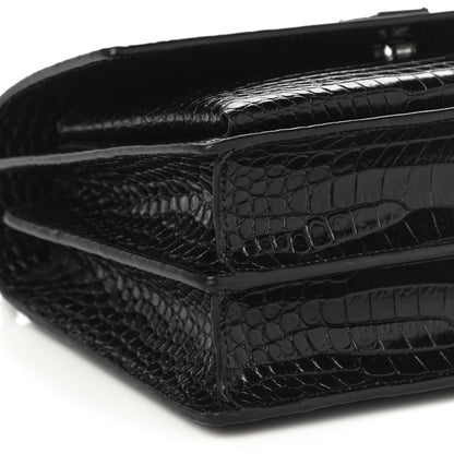 Saint Laurent Calfskin Crocodile Embossed Medium Monochrome Monogram Sunset Black 4 of 9