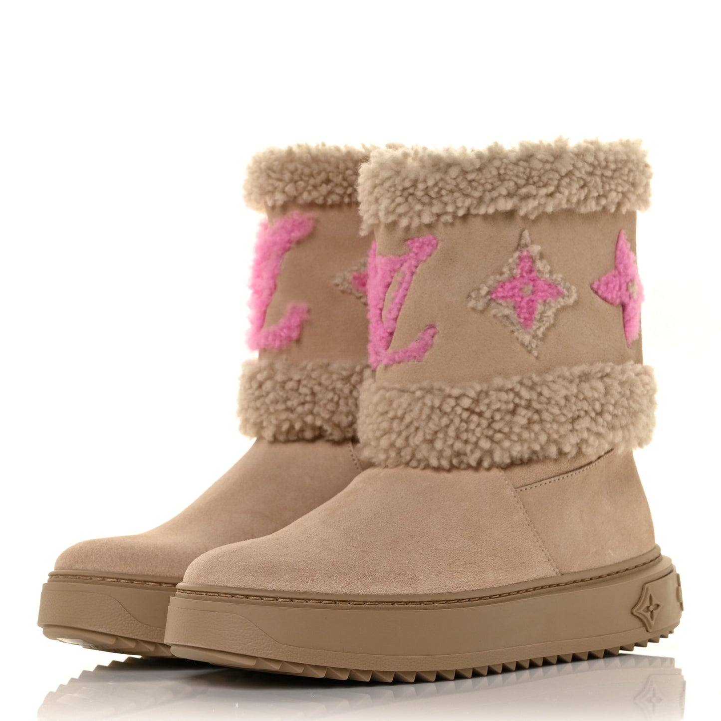 Suede Calfskin Shearling Snowdrop Flat Ankle Boot 35.5 Beige