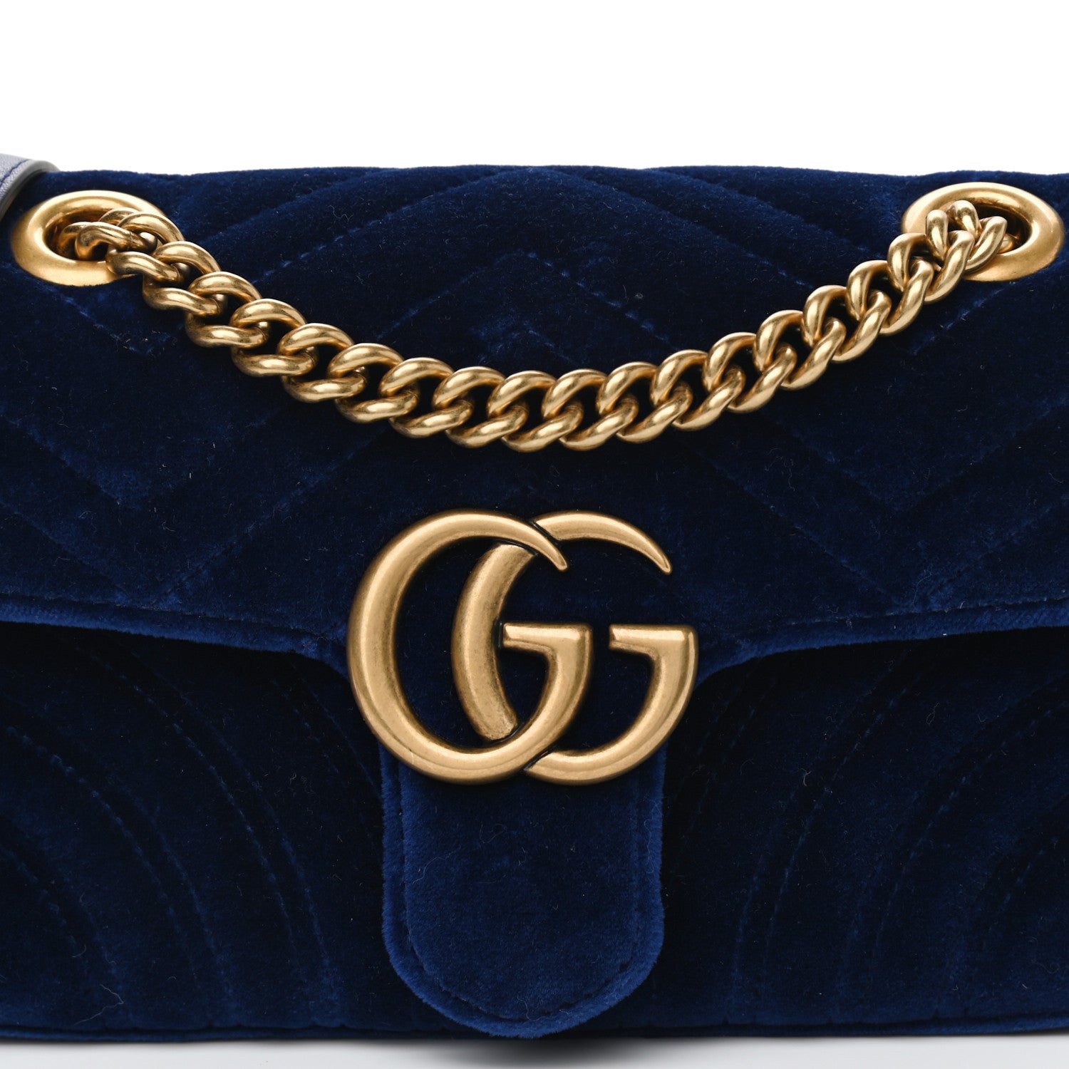 Gucci Velvet Matelasse Mini GG Marmont Shoulder Bag Cobalt Blue 8 of 10