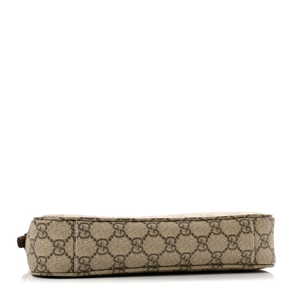Gucci GG Supreme Monogram Textured Calfskin Small Emblem Shoulder Bag Beige Dark Brown 4 of 11