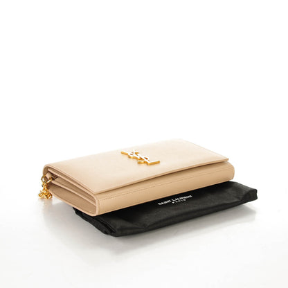 Saint Laurent Grain De Poudre Monogram Chain Wallet Dark Beige 4 of 7
