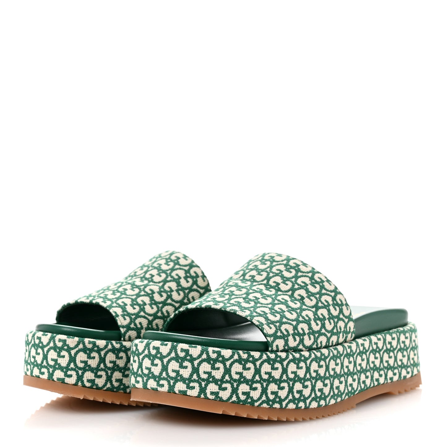 Jacquard GG Monogram Angelina Platform 55mm Slide Sandals 37 New Shamarock