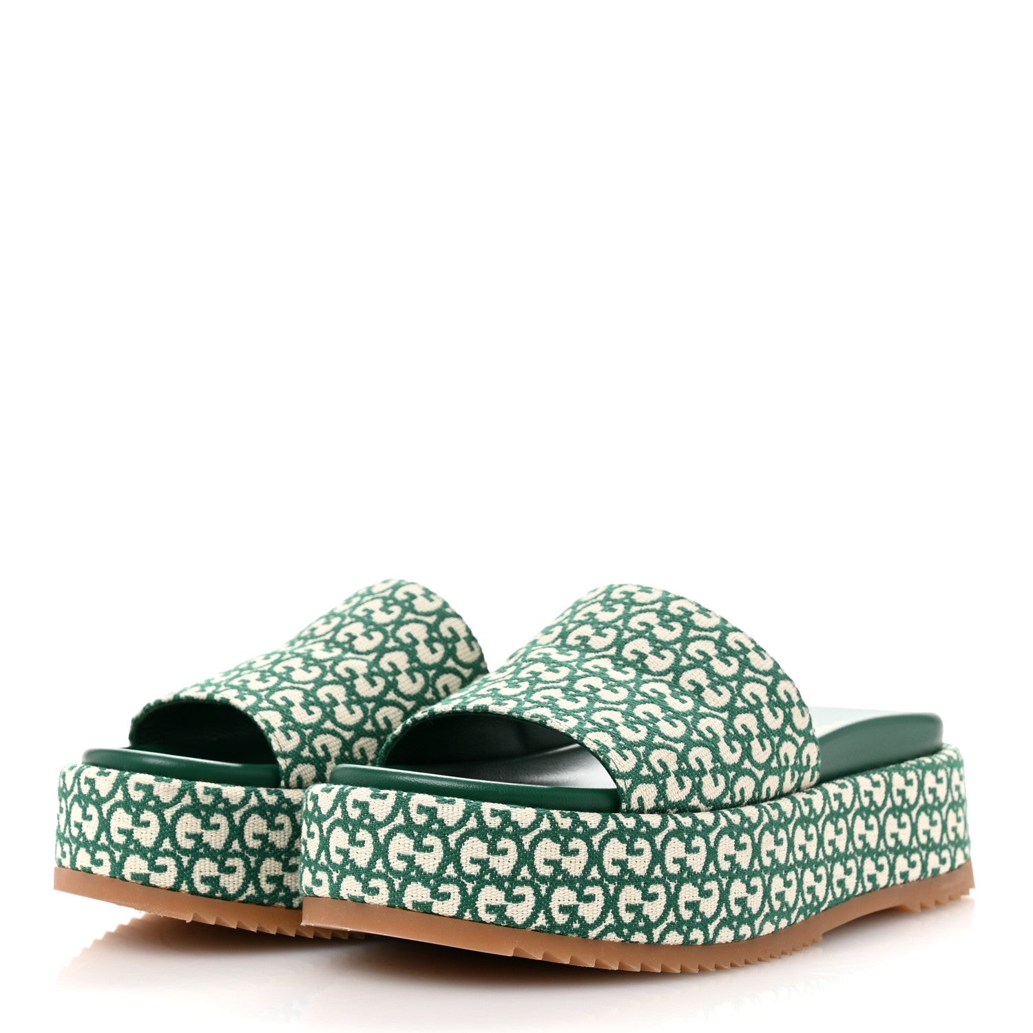 Gucci Jacquard GG Monogram Angelina Platform 55mm Slide Sandals 37 New Shamarock 4 of 9