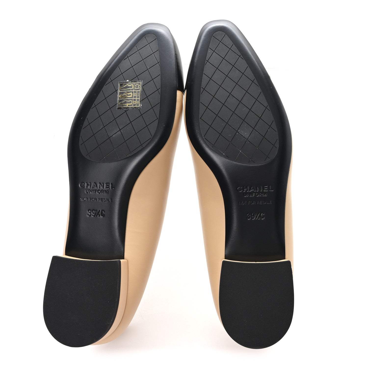 Chanel Lambskin Cap Toe CC Uniform Ballerina Flats 39.5 Beige Black 6 of 9
