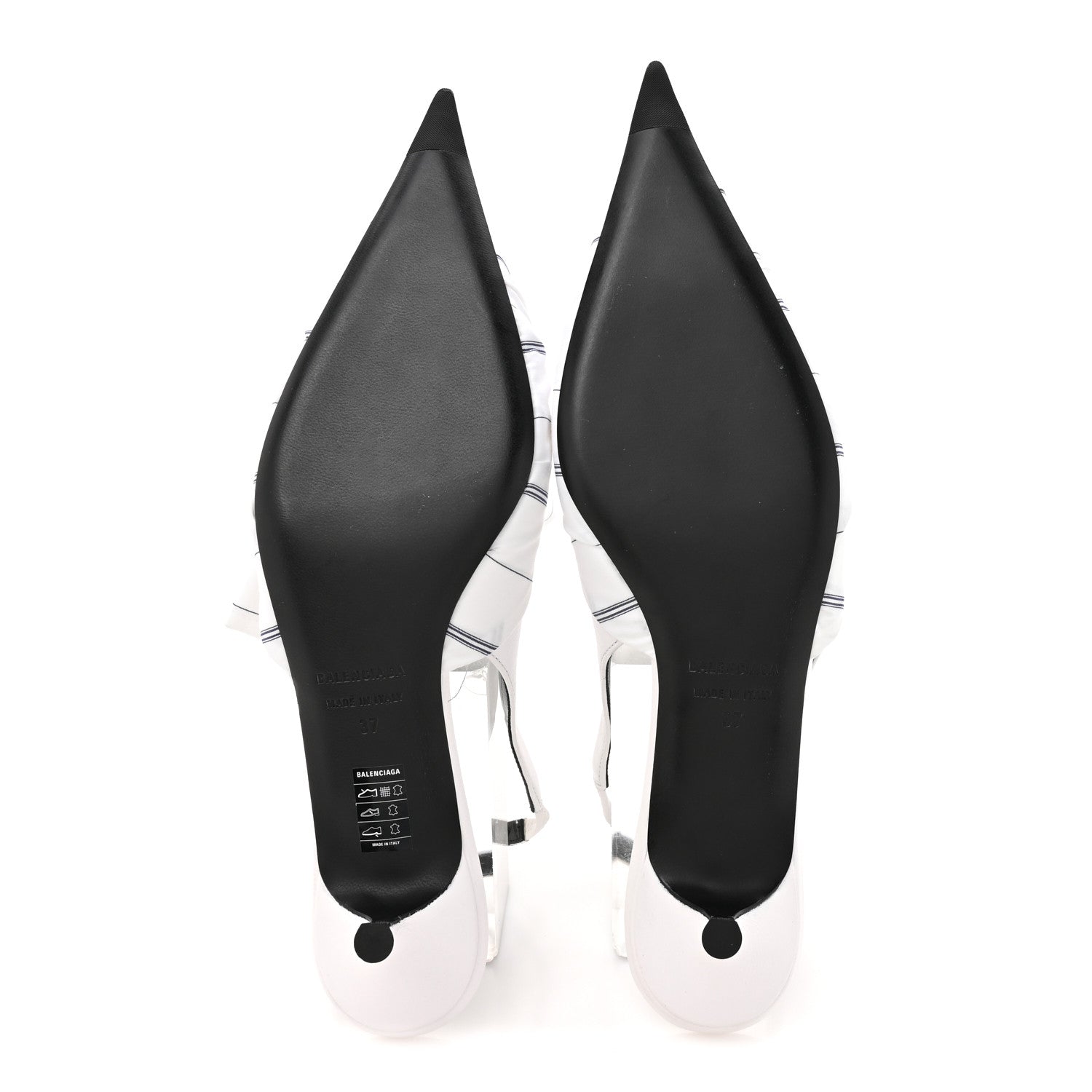 Balenciaga Nappa Stripe Poplin Pointed Toe Knife Chemise Slingback Mules 37 White Navy 6 of 9