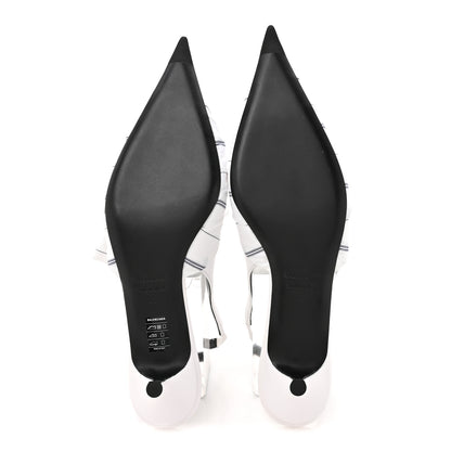 Balenciaga Nappa Stripe Poplin Pointed Toe Knife Chemise Slingback Mules 37 White Navy 6 of 9