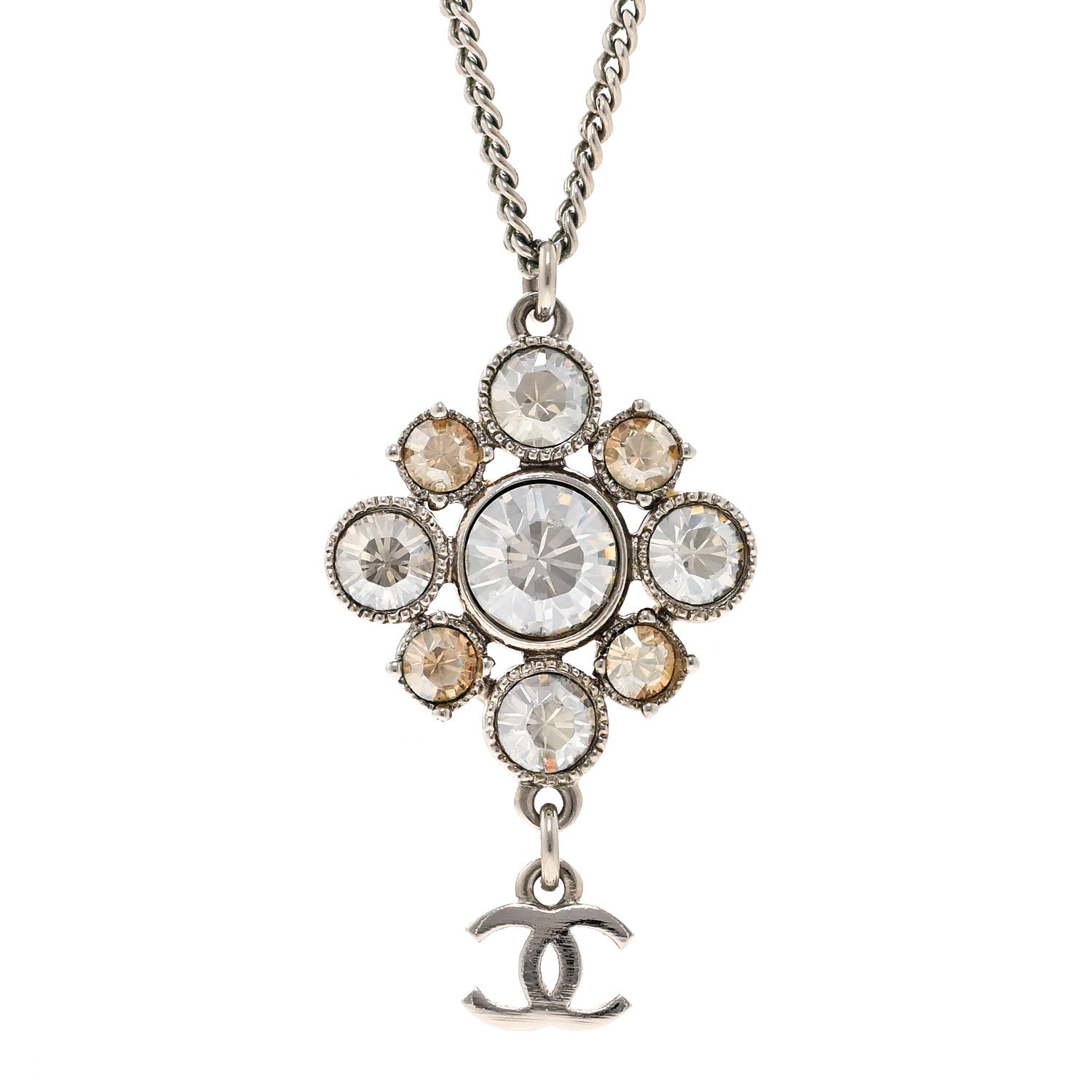 Chanel Crystal CC Drop Pendant Necklace Silver 4 of 6