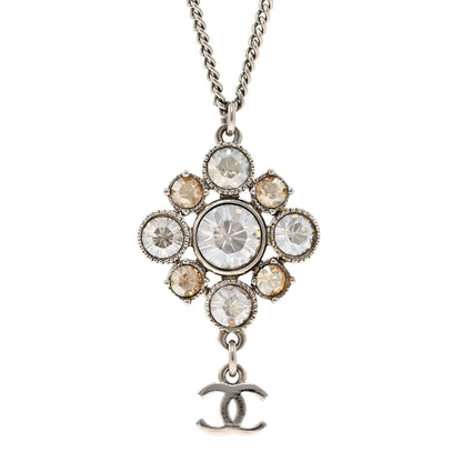 Chanel Crystal CC Drop Pendant Necklace Silver 4 of 6