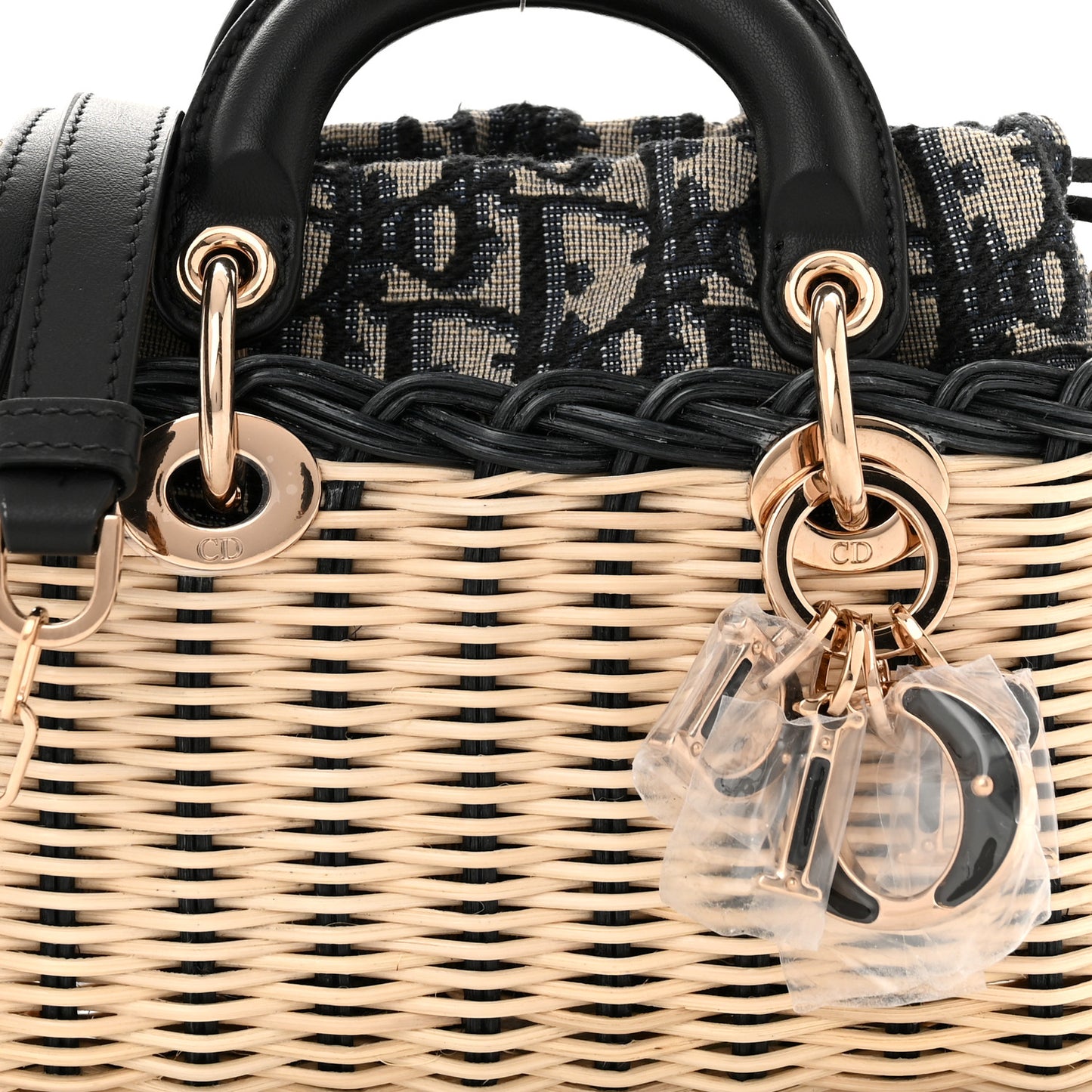 Wicker Oblique Micro Lady D-Joy Bag Natural Black