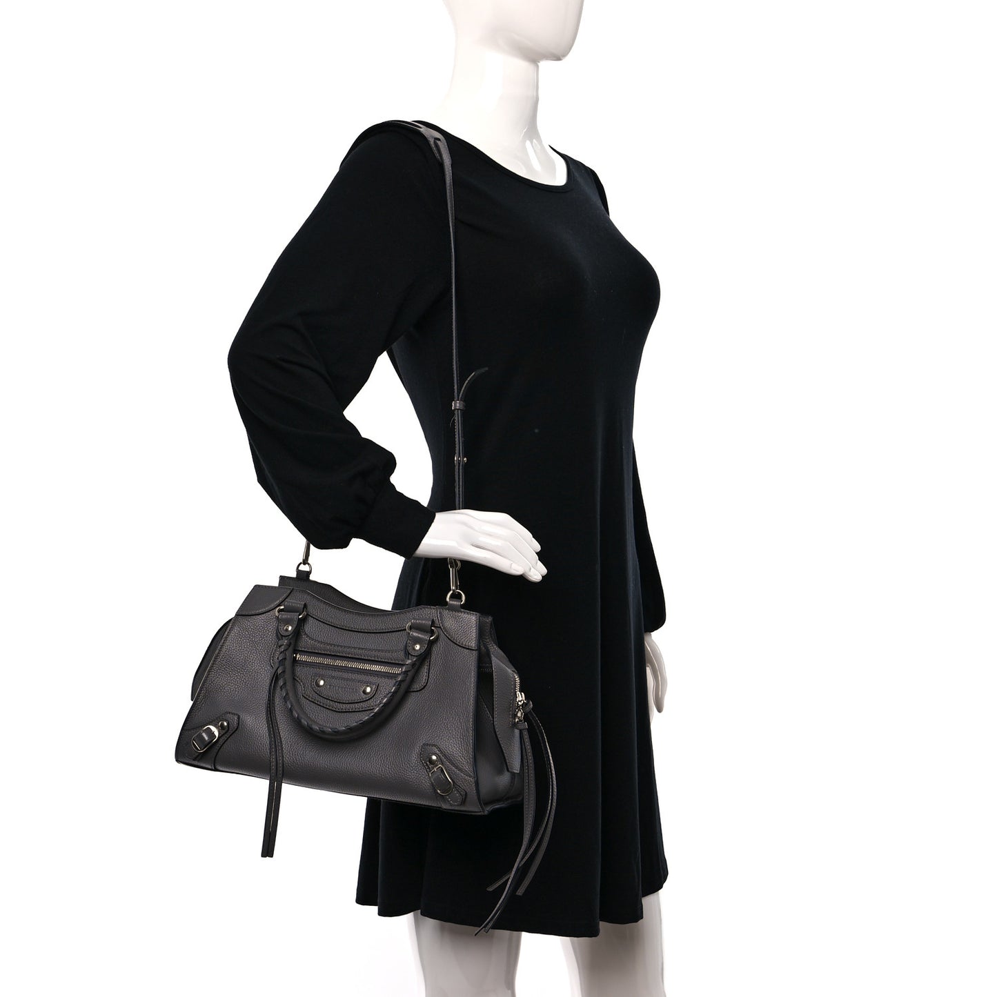 Grained Calfskin Neo Classic Silver Hardware S City Dark Grey