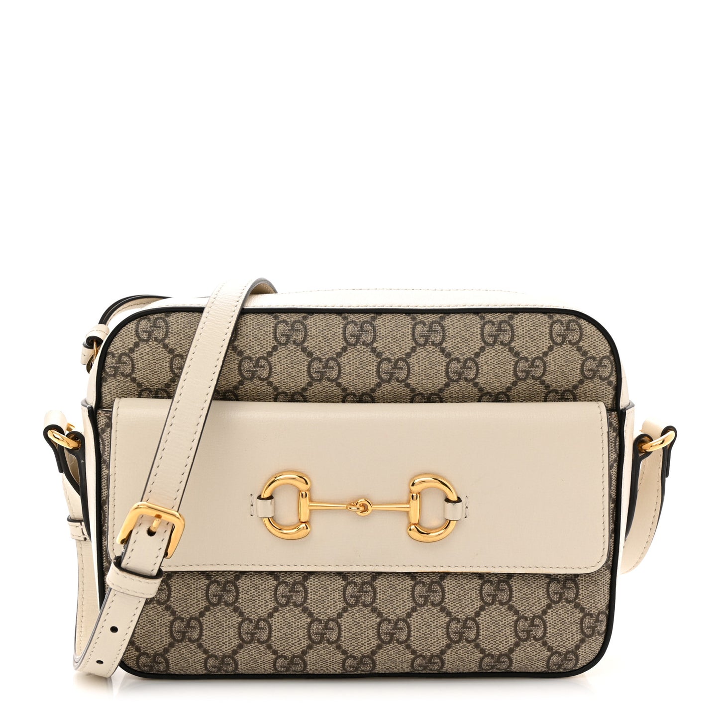 GG Supreme Monogram Small Horsebit 1955 Shoulder Bag Beige Mystic White