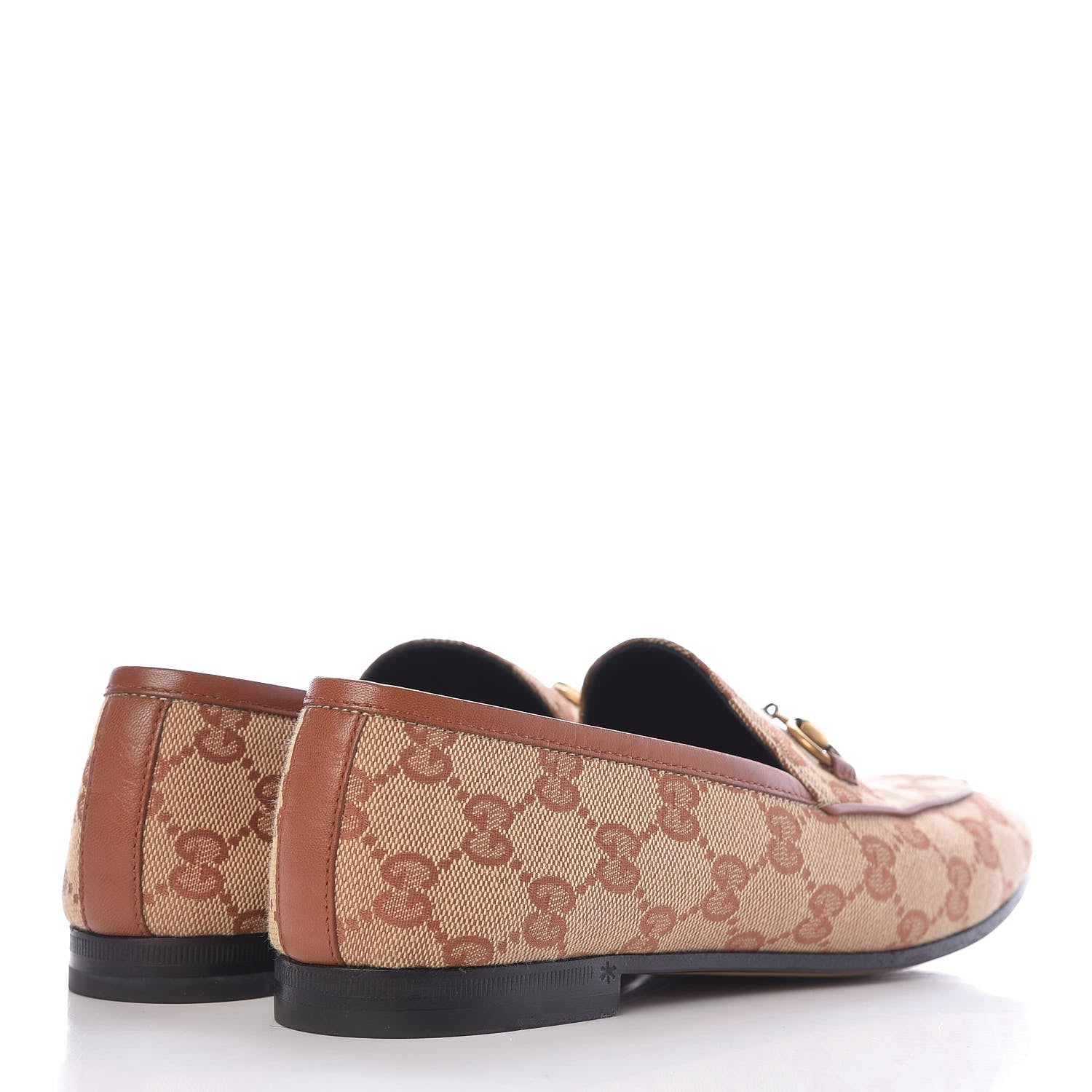 Gucci Canvas GG Monogram Horsebit Womens Jordaan Loafers 37.5 Beige Ruggine Rust 4 of 13