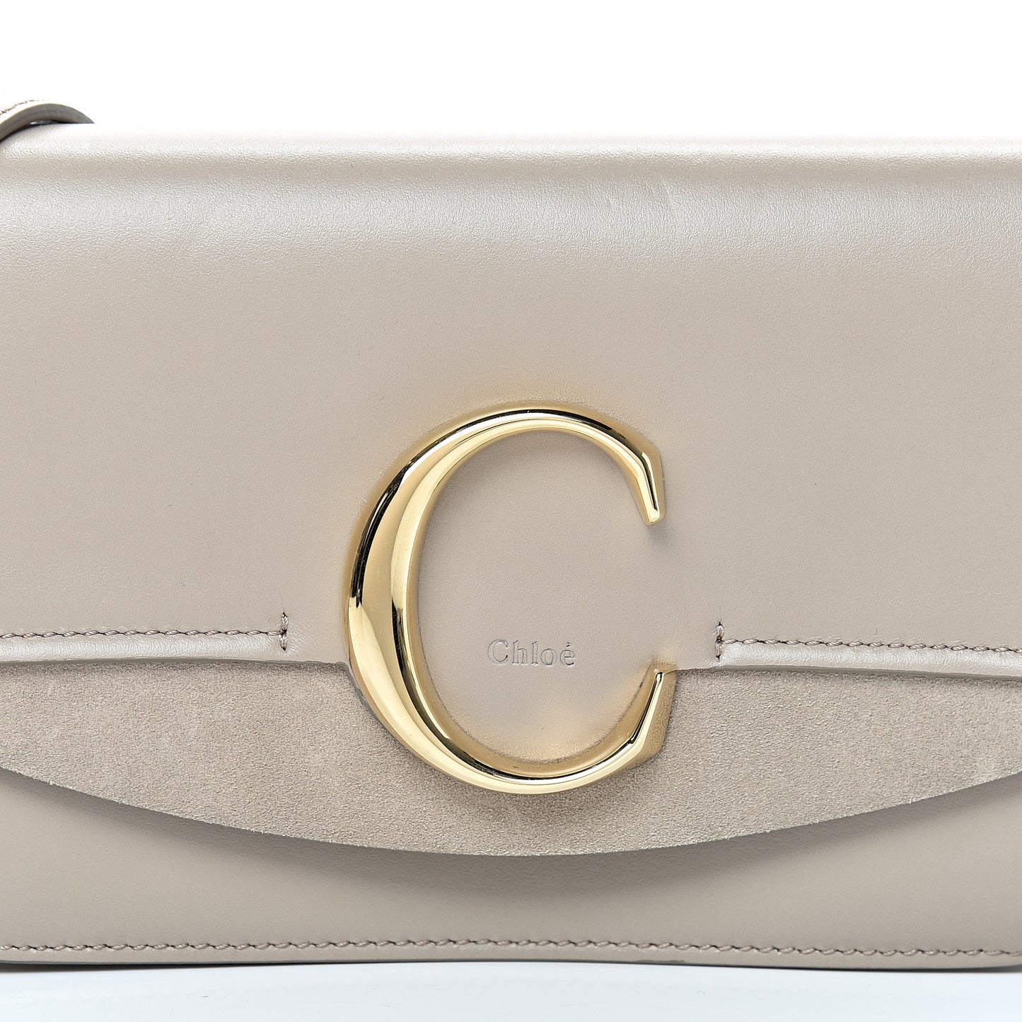 Calfskin Suede C Clutch With Chain Motty Grey