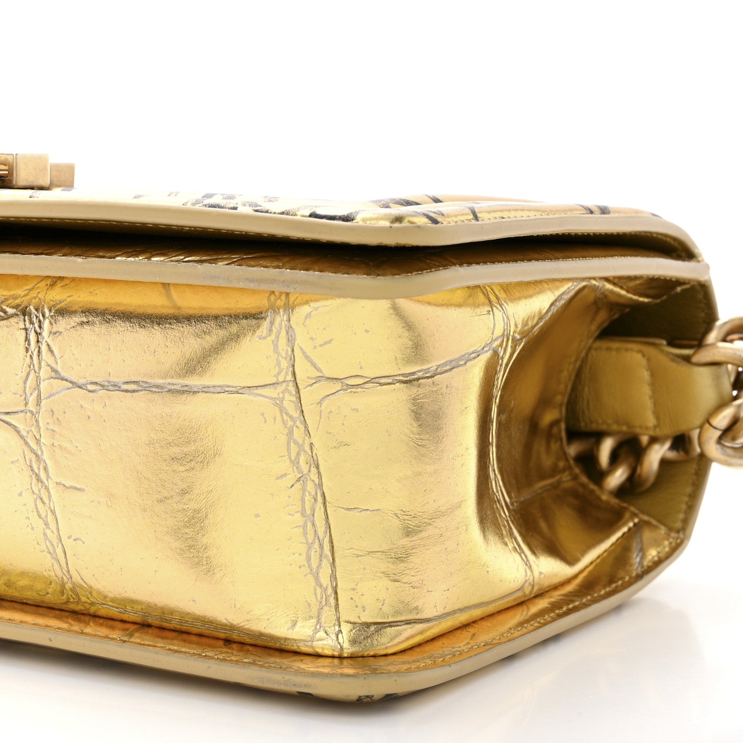 Chanel Metallic Calfskin Crocodile Embossed Graffiti Medium Cocodile Boy Flap Gold 10 of 10