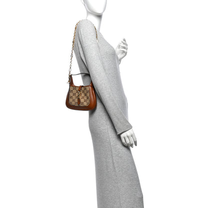 Gucci New Canvas Charisma Calfskin Crystal GG Monogram Mini Jackie 1961 Hobo Camel Ebony 2 of 10