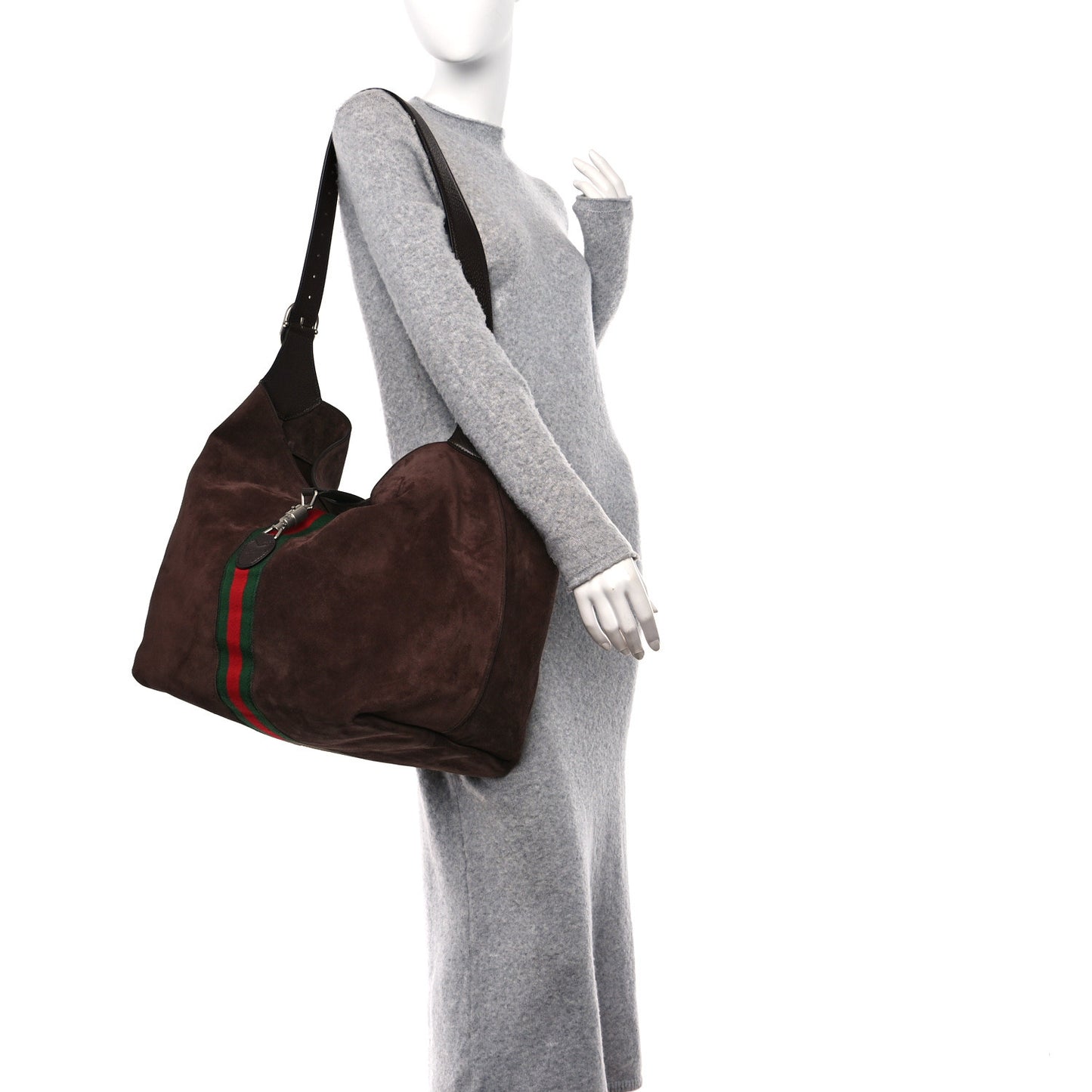 Suede Textured Dollar Calfskin Web Medium Jackie 1961 Crossbody Bag Brown