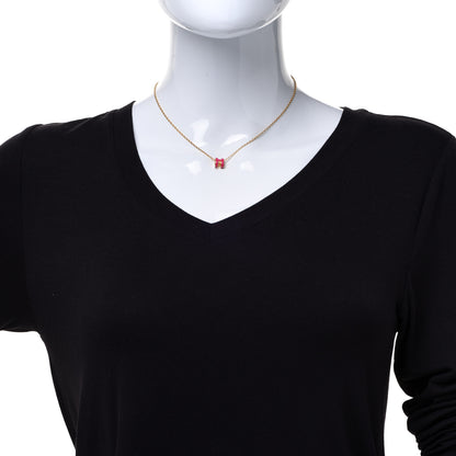 Hermes Lacquered Gold Mini Pop H Pendant Necklace Rose Extreme 2 of 8