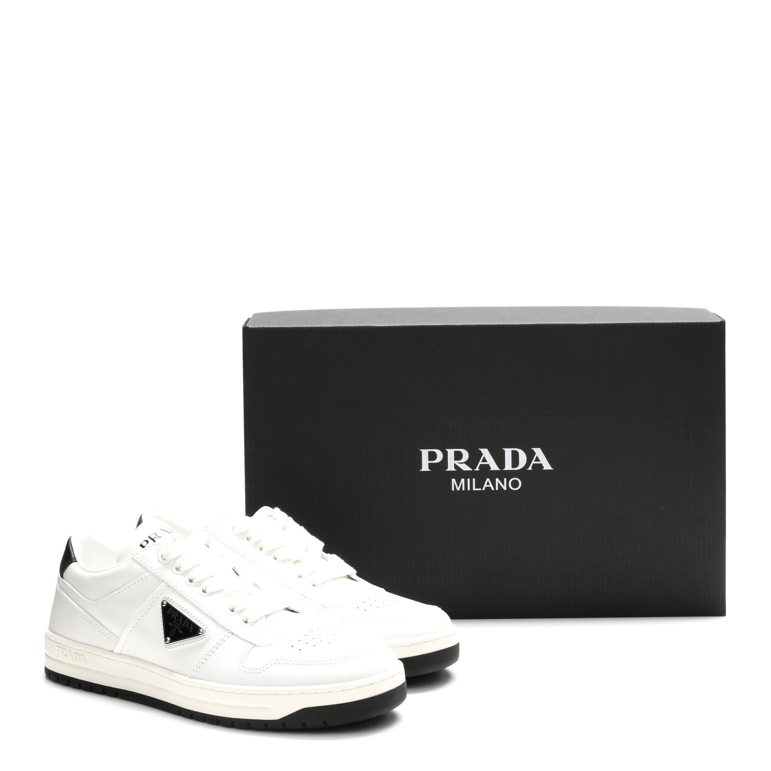 Prada Vitello Rois Triangle Womens Downtown Low Top 30mm Sneakers 38.5 White Black 10 of 10