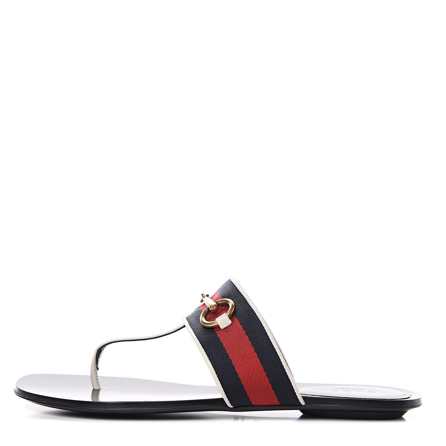 Gucci Calfskin Horsebit Web Thong Sandals 37.5 White Black 1 of 8