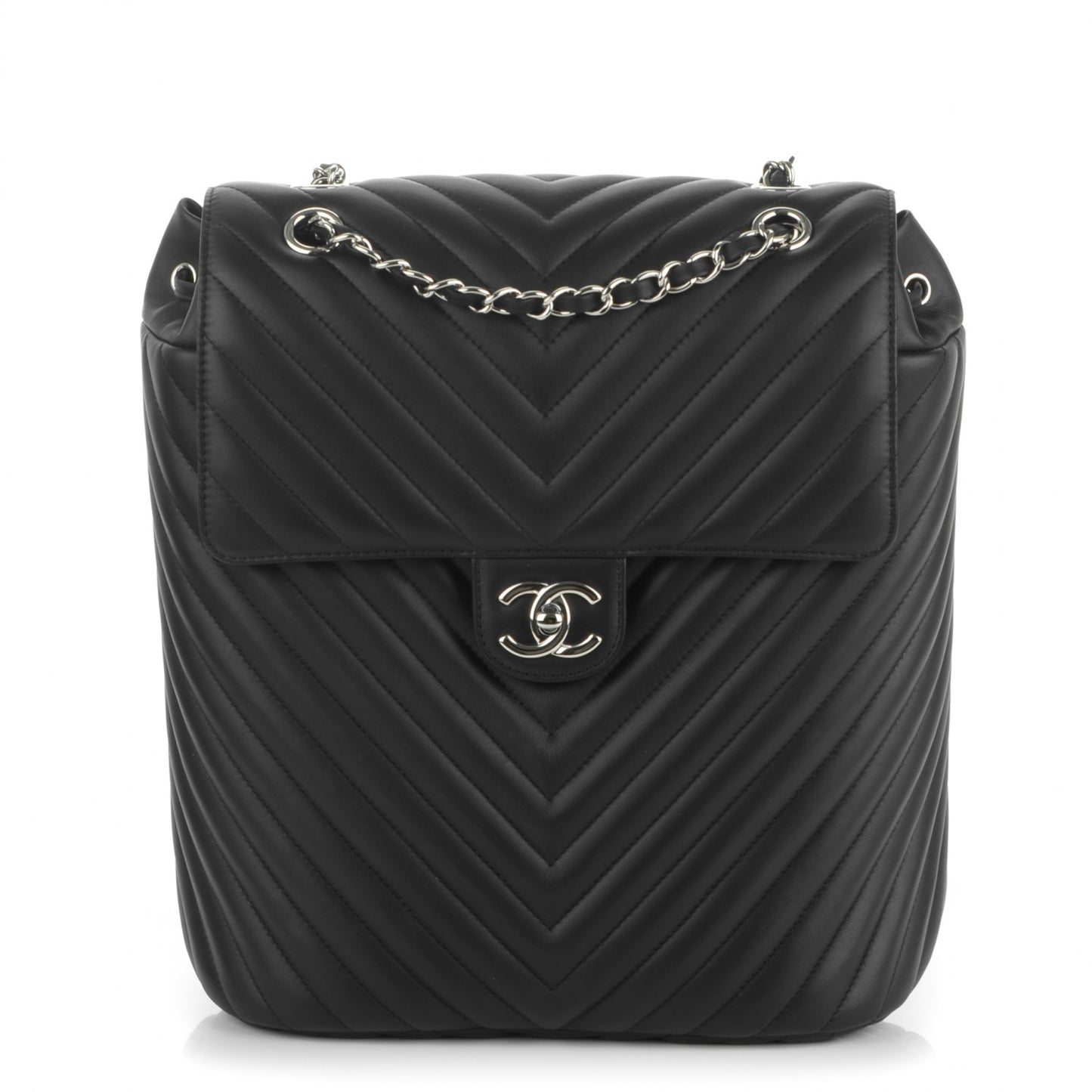Calfskin Chevron Quilted Large Urban Spirit Backpack Black