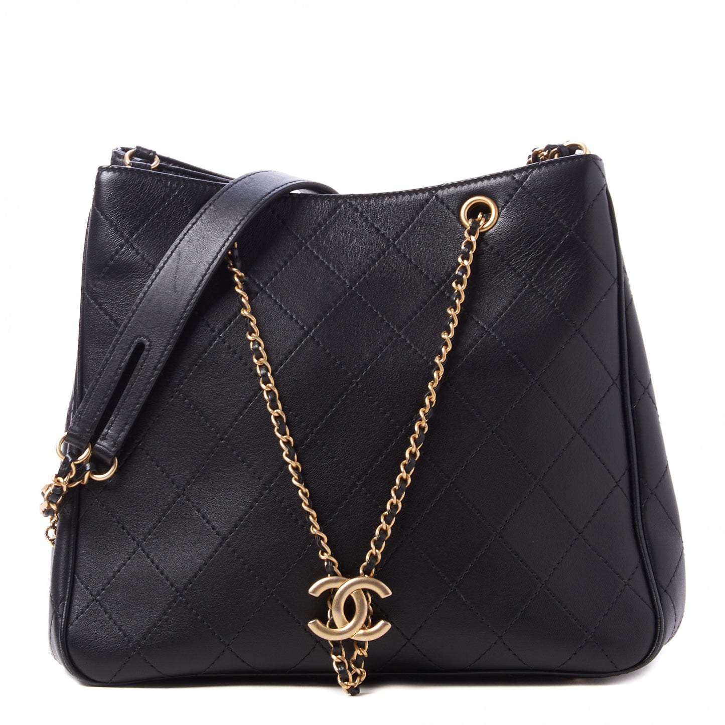 Calfskin Stitched Egyptian Amulet Drawstring Bag Black