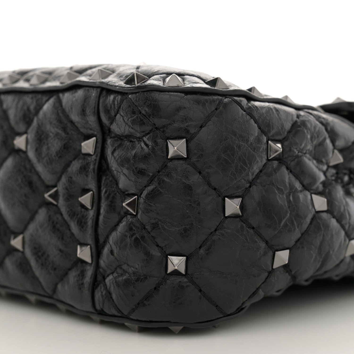 Valentino Garavani Craquele Nappa Medium Rockstud Spike Shoulder Bag Black 8 of 11
