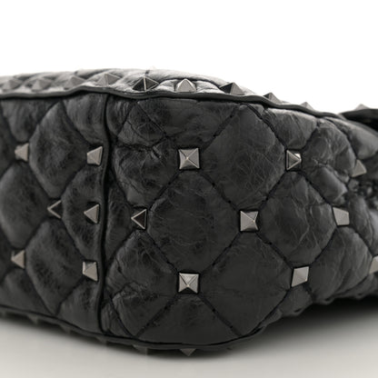 Valentino Garavani Craquele Nappa Medium Rockstud Spike Shoulder Bag Black 8 of 11