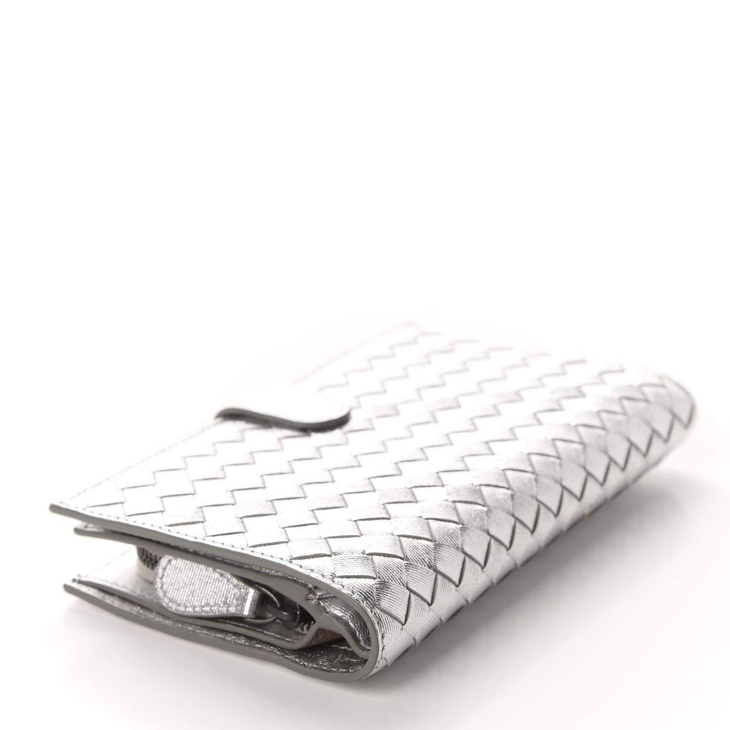 Bottega Veneta Metallic Grosgrain Intrecciato Continental Wallet Silver 4 of 8