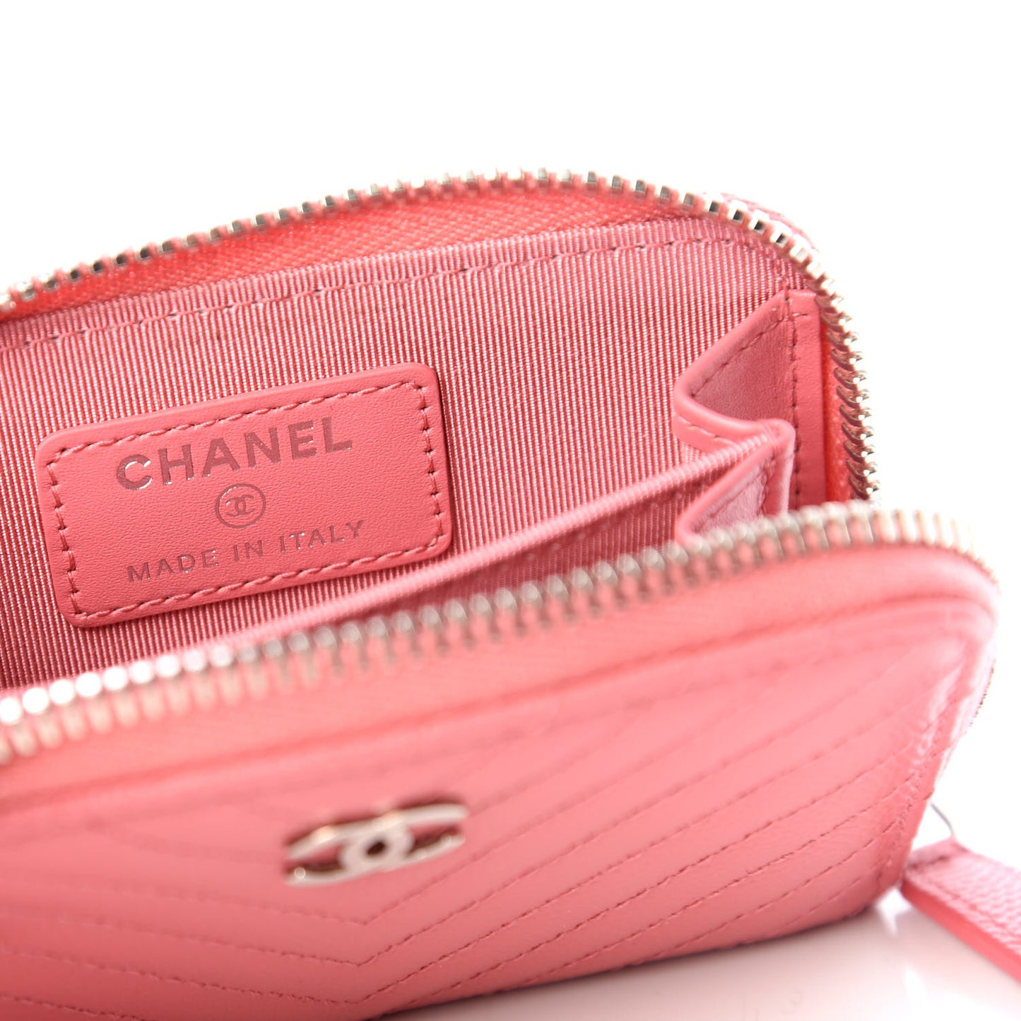 Caviar Chevron Quilted Zip Around Coin Purse Pink