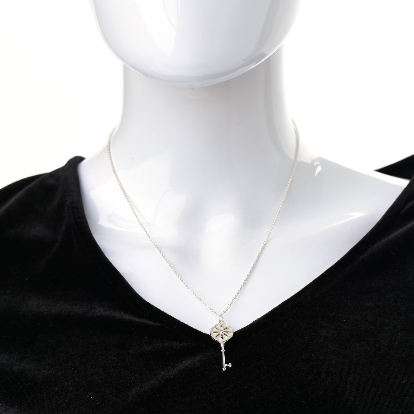 Sterling Silver Diamond Small Daisy Key Pendant Necklace