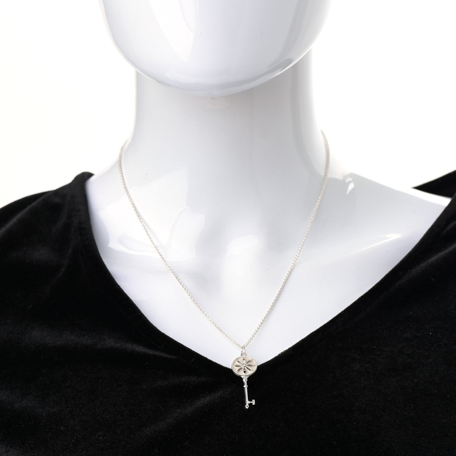 Tiffany Sterling Silver Diamond Small Daisy Key Pendant Necklace 2 of 6
