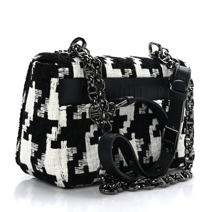 Christian Dior Tweed Macro Houndstooth Small Caro Bag Black White 3 of 9