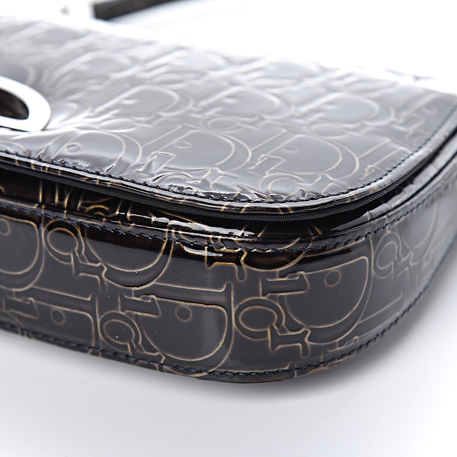 Christian Dior Patent Monogram Trotter Maris Pearl Shoulder Bag Brown 10 of 12