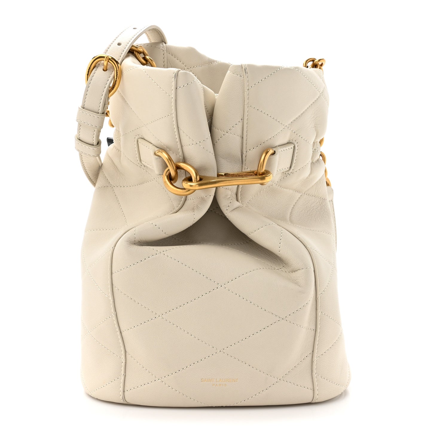 Lambskin Quilted Le Maillon Bucket Bag Crema Soft