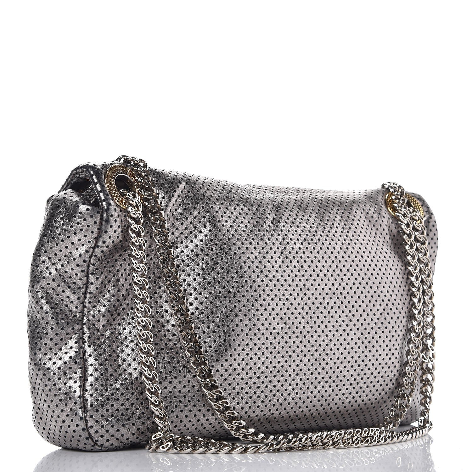 Chanel Metallic Crackled Calfskin Perforated Large Drill Flap Silver 3 of 8
