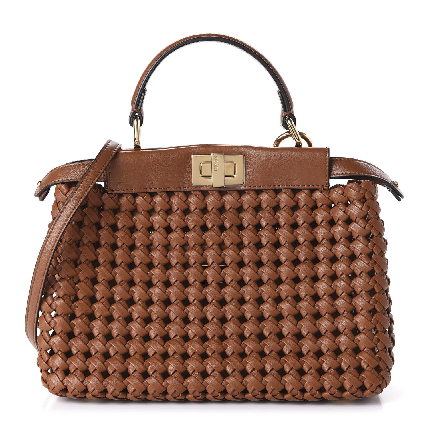 Fendi Nappa Mini Interlace Peekaboo Iconic Satchel Brown 1 of 10