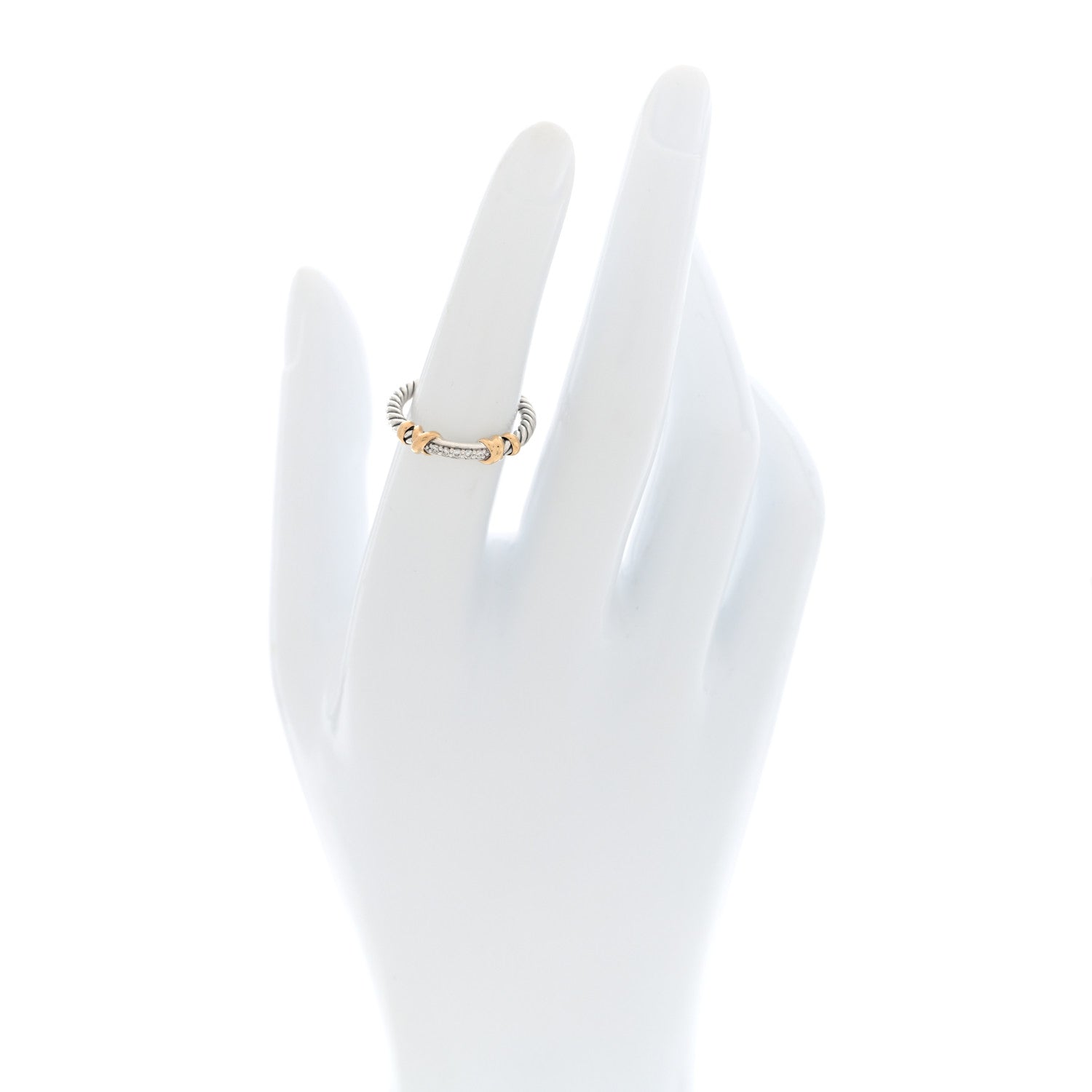 David Yurman Sterling Silver 18K Yellow Gold Diamond Petite Helena Wrap Ring 54 7 2 of 4