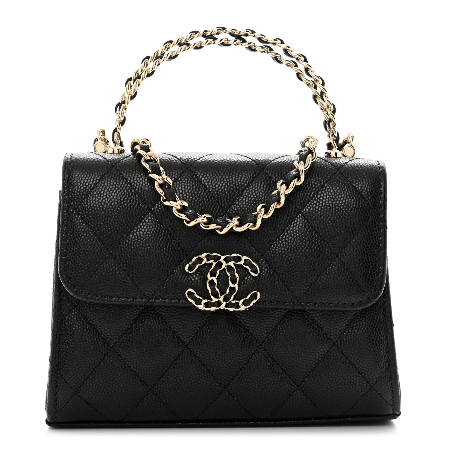 Chanel Caviar Quilted Double Chain Top Handle Flap With Chain Black 1 of 12