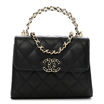 Chanel Caviar Quilted Double Chain Top Handle Flap With Chain Black 1 of 12