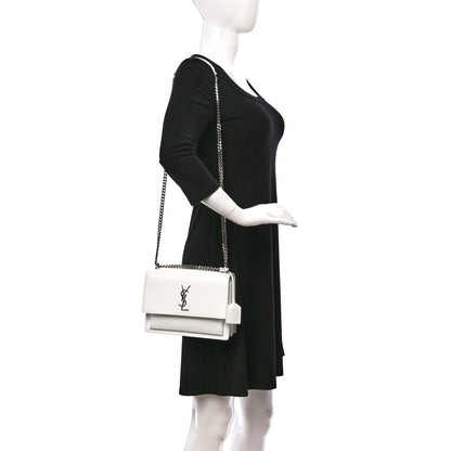 Saint Laurent Smooth Calfskin Medium Monogram Sunset Satchel Blanc Vintage 2 of 9