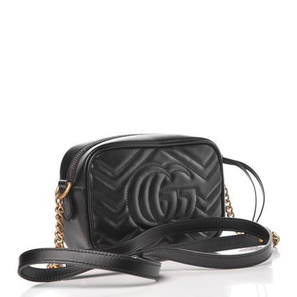 Gucci Calfskin Matelasse Mini GG Marmont Chain Shoulder Bag Black 3 of 7